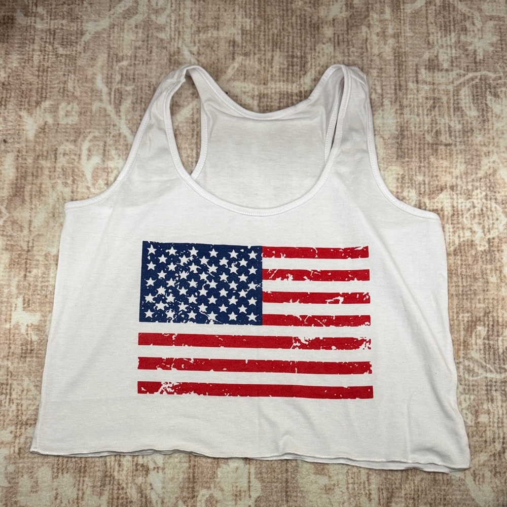 Amazon White Tank Top with American Flag Design